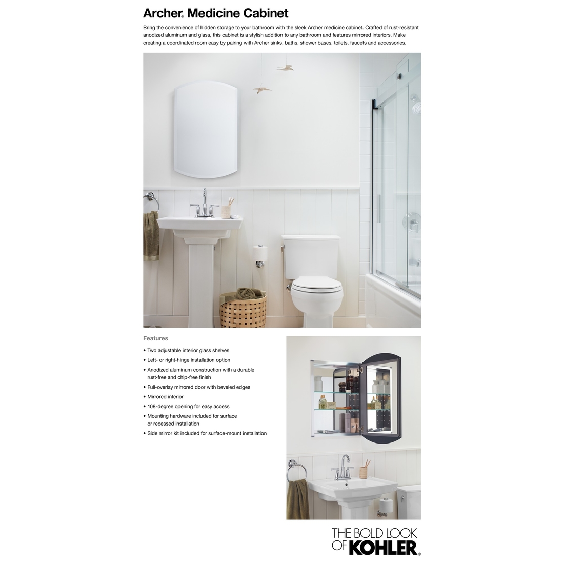 KOHLER Archer 20 in. W x 31 in. H Single Door Mirrored Recessed